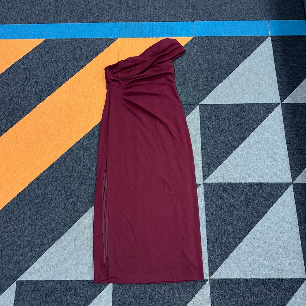 DB Studio Women’s Dress Plus Size 14 Burgundy One Shoulder Wedding Bridesmaid